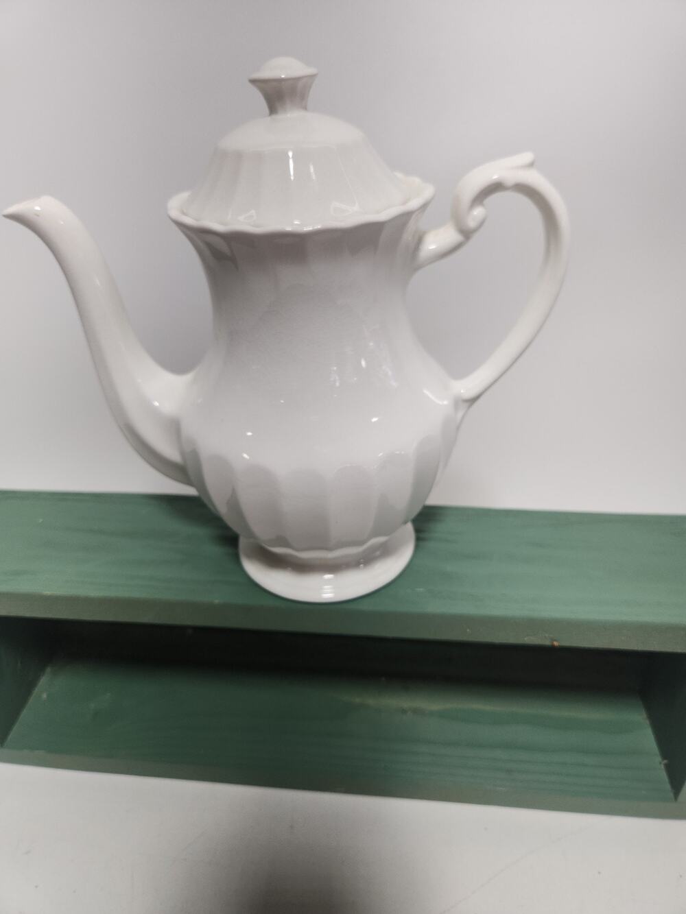 J&G Meakin Classic White Coffee Pot with Lid England Ironstone Fluted Vintage